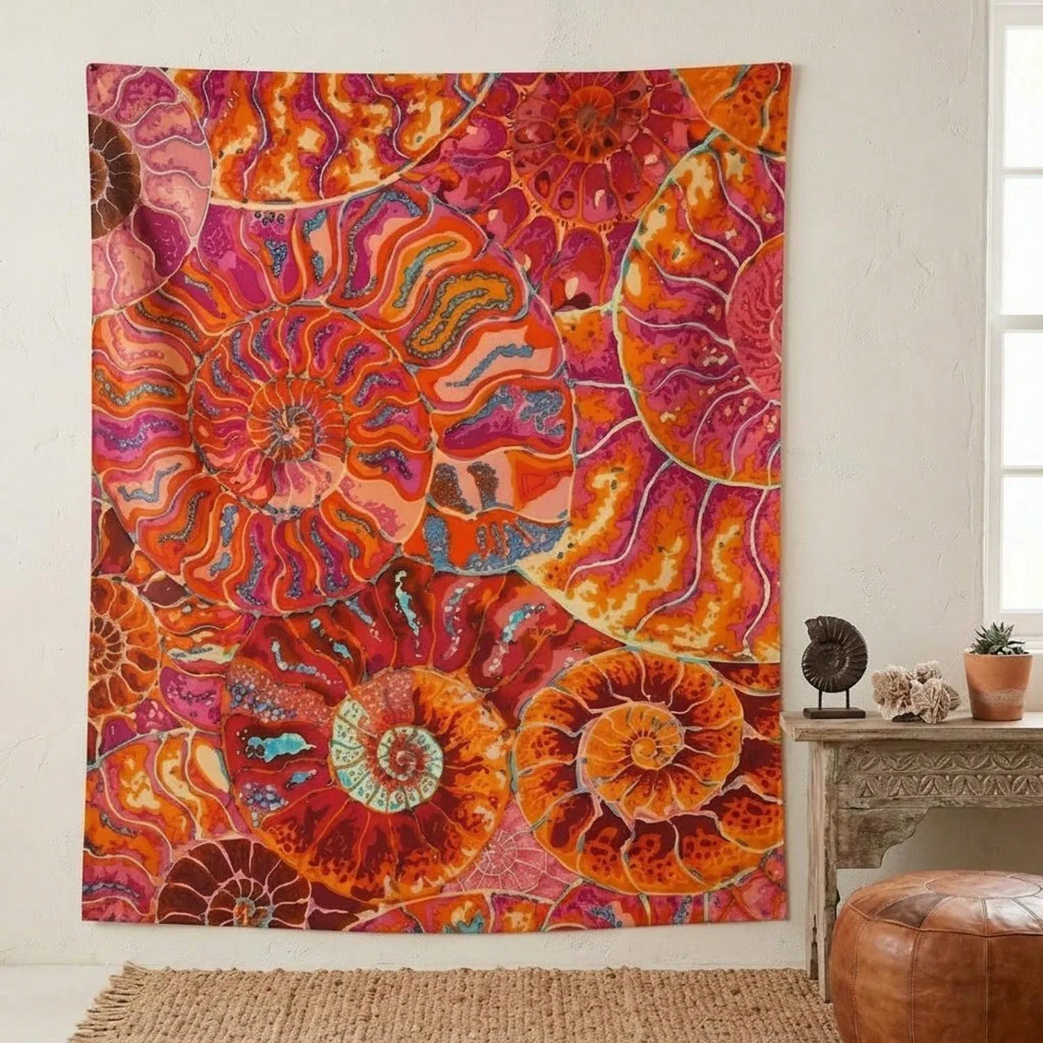 1pc Colorful Ammonite Spiral Fossil Tapestry Wall Decor For Bedroom Living Room Dorm Home Aesthetic