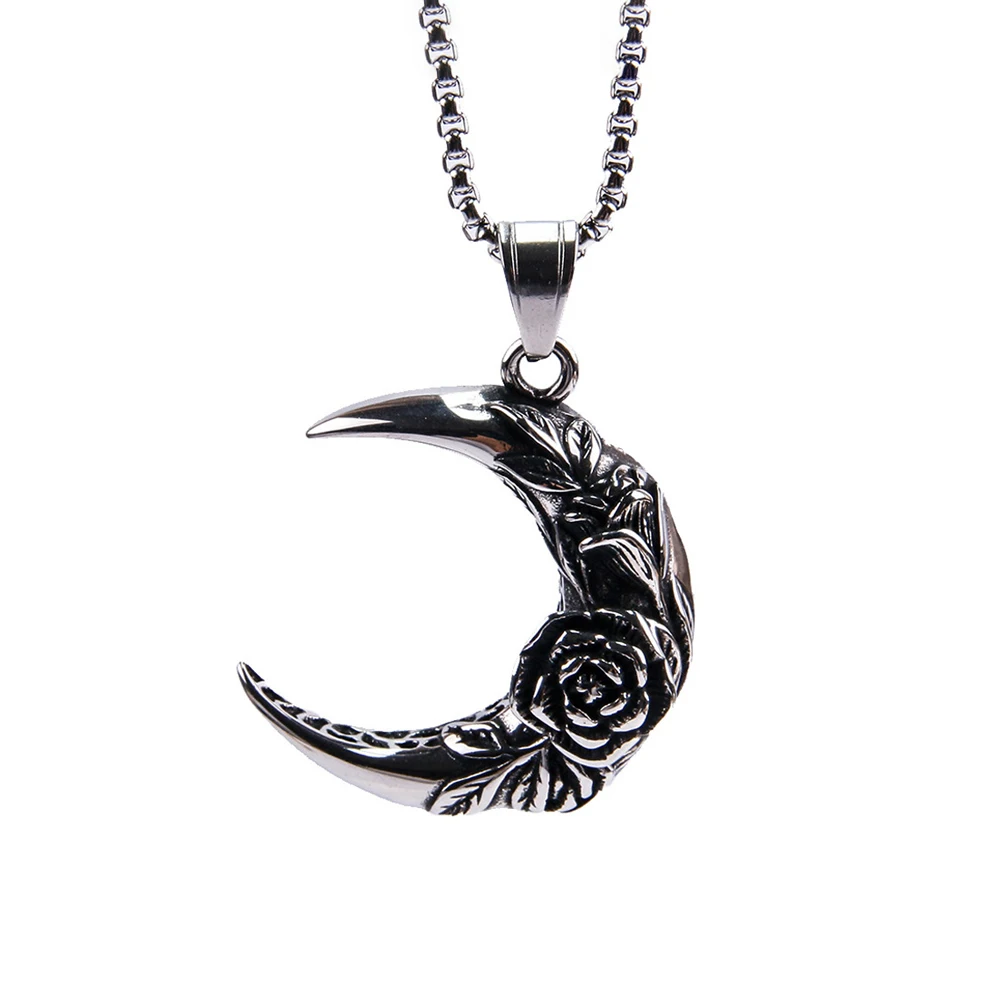 Moda kreatywność wisiorek w kształcie róży dla mężczyzn kobiet Retro stal nierdzewna księżyc naszyjnik dla par biżuteria podkreślająca osobowość