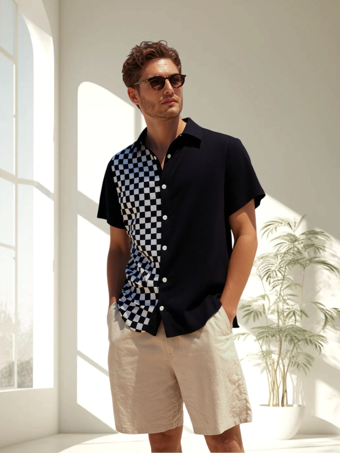 

Мужская летняя рубашка с коротким рукавом, тонкая модная повседневная модная легкая одежда с коротким рукавом для мужчин