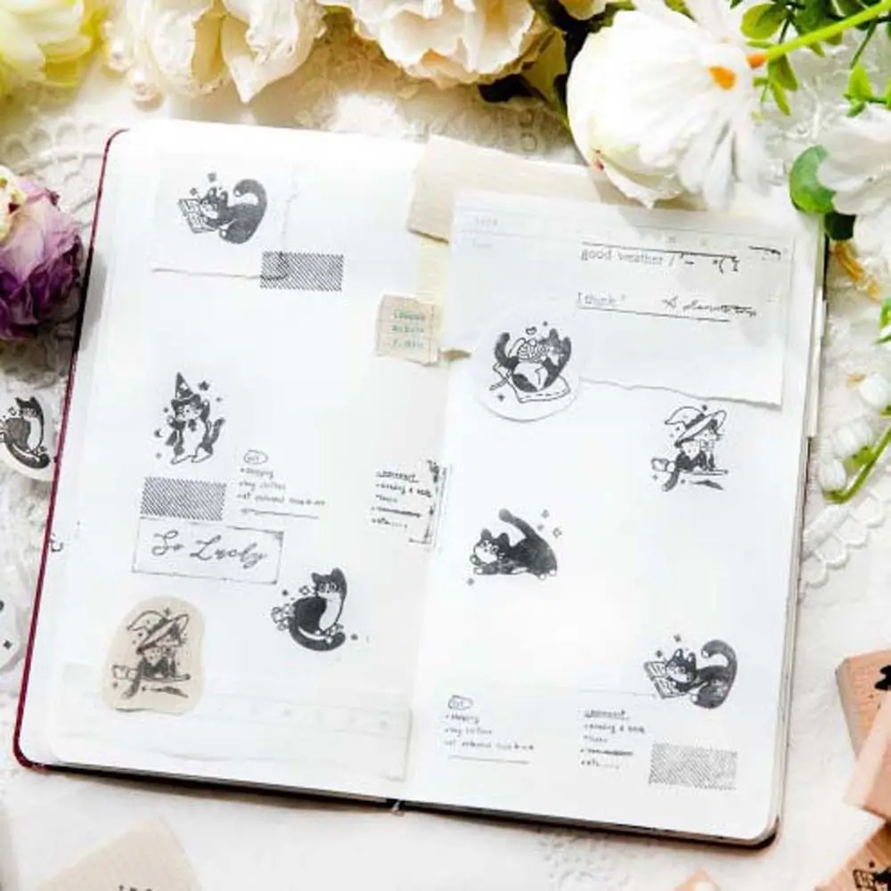 DIY Diy Craft Black Cat Stamps Cute Pet Animal Shape Wooden Rubber Stamps Handmade Kitten Cat Seal Stamping Card Making