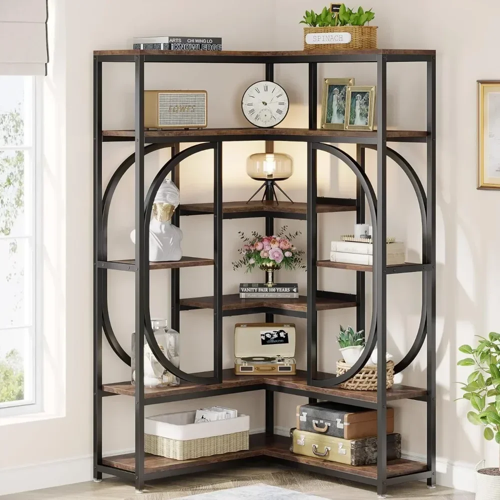 

7-Shelf Corner Bookshelf, Large Modern Corner Bookcase, Tall L-Shaped Corner Shelf Stand Display Rack with Storage