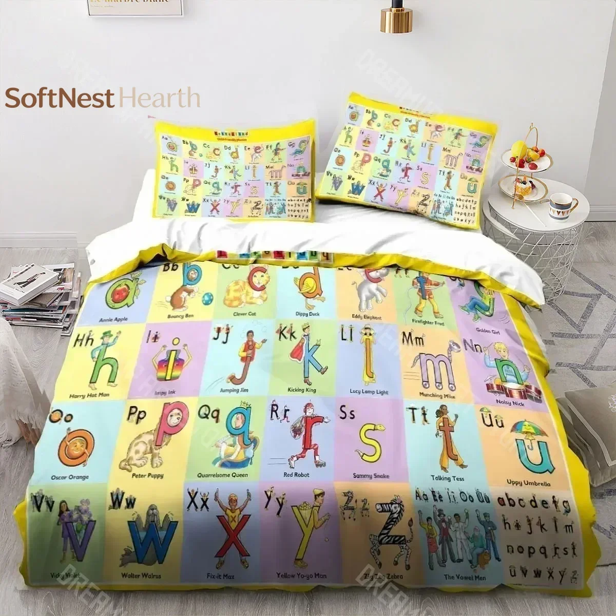 2026 3D Print Cartoon Educational Alphabet Bedding Set Boys Girls Twin Queen King Size Duvet Cover Pillowcase Bed Boys Adult Bed