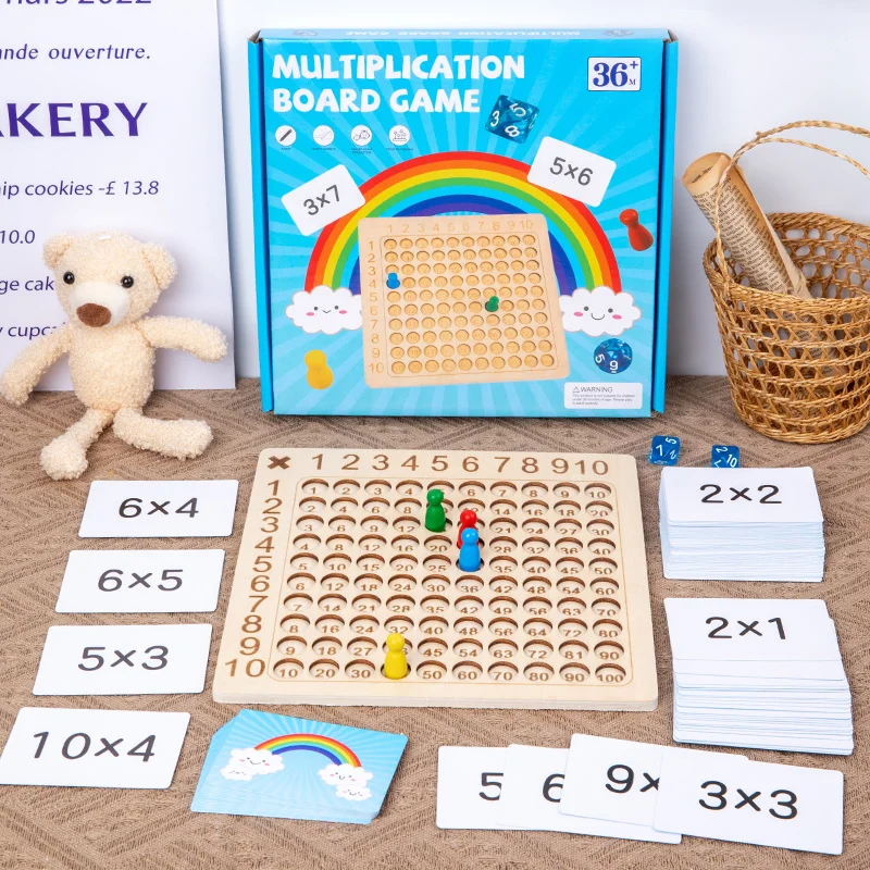 99 Multiplication Board Game Wooden Montessori Learning Educational Toys Math Counting Hundred Children Family Party Games