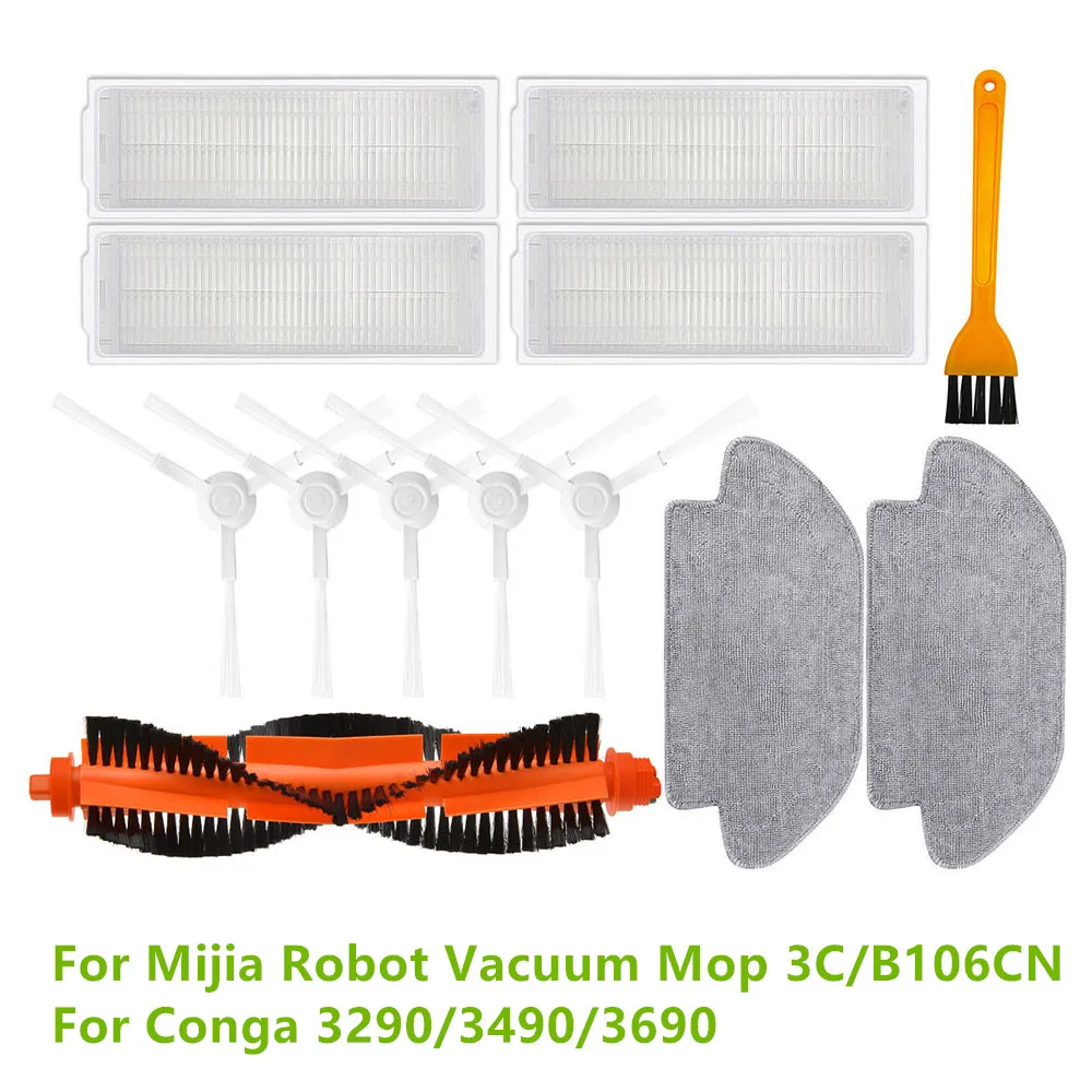 HEPA Filter Mop Cloth For Mijia Robot Vacuum Mop 3C/B106CN Main Brush Cover Side Brushes For Conga 3290/3490/3690 Vacuum Cleaner