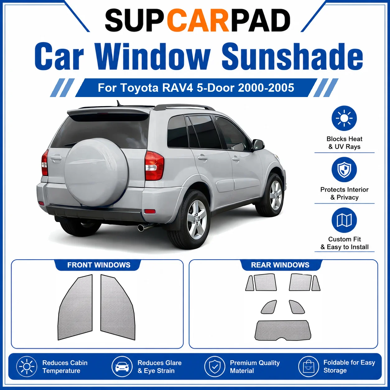 For Toyota - Toyota RAV4 5-Door 2000-2005 Full Set Car Window Sunshades UV Block Privacy Heat Insulated Foldable Car Curtain