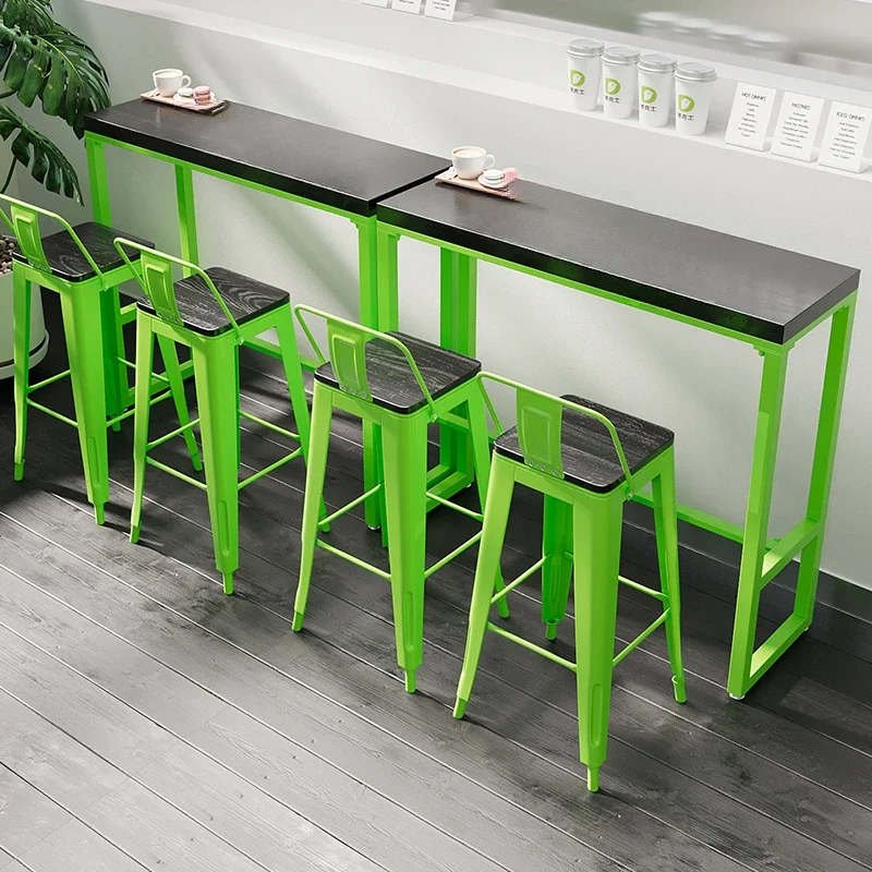 Solid wood bar table and chair combination Wall bench table cold drink lemon tea bar high table and chairs