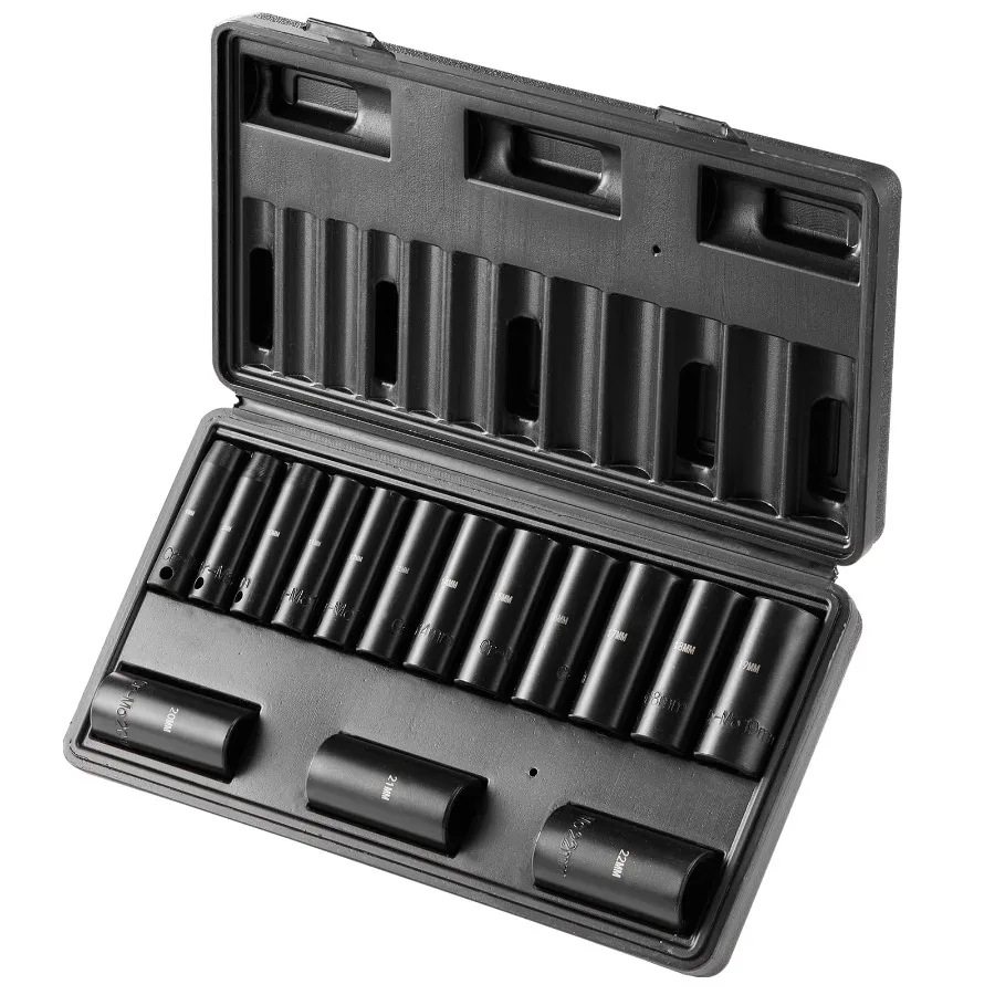 

15-Pc Deep Impact Socket Set with 3/8 Drive Metric Sizes from 8-22mm 6-Point Design Crafted from High-Strength Cr-Mo Steel for
