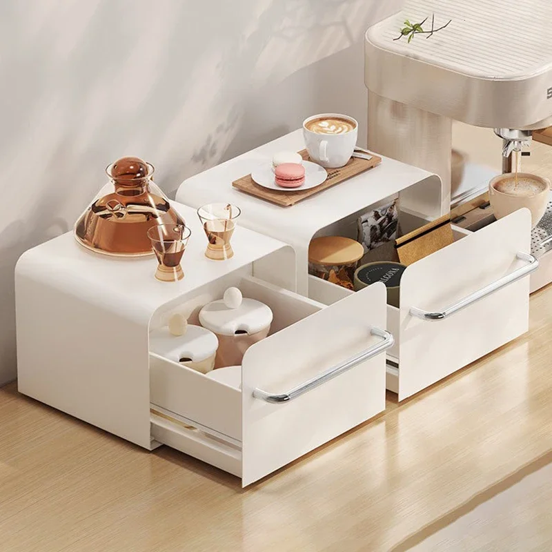 2 Layers Kitchen Countertop Drawer Storage Box Rack Metal Caster Cup Storage Drawer Rack Dust Proof Coffee Machine Organize Rack