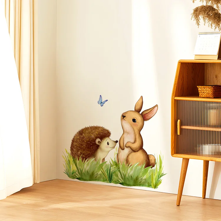 Cartoon Kaninchen Igel Schmetterling Wandaufkleber Kinderzimmer Deko Aufkleber Schlafzimmer Hintergrund Heimdekoration Selbstklebende Tapete – Detail 5