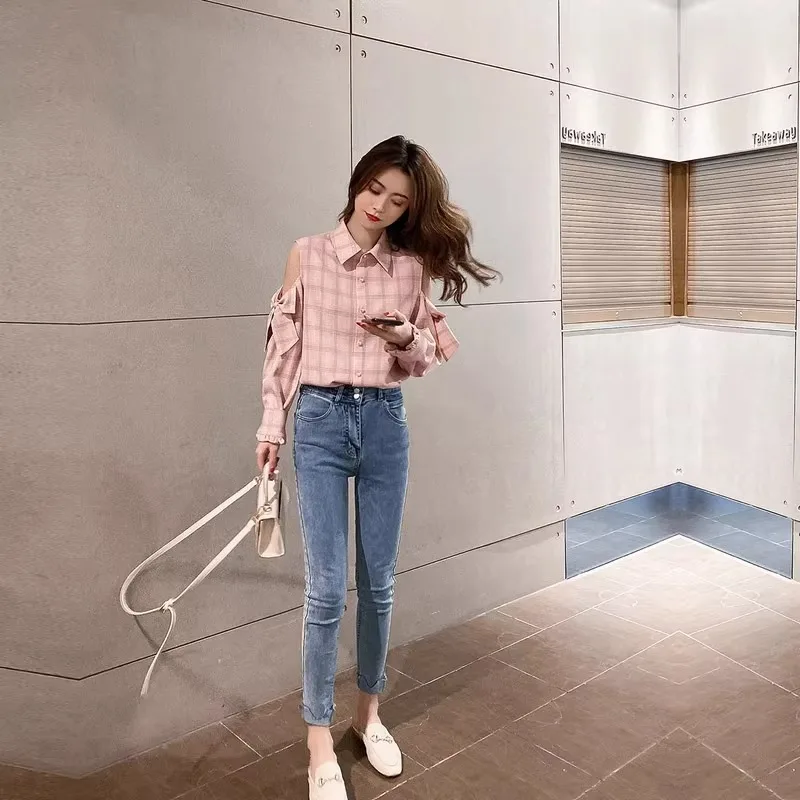 

Long Sleeve Shirts Womens Satin Ruffled Slim Fit Turn Down Collar Minimalist Feminine Elegant Spring Office Daily Outfit