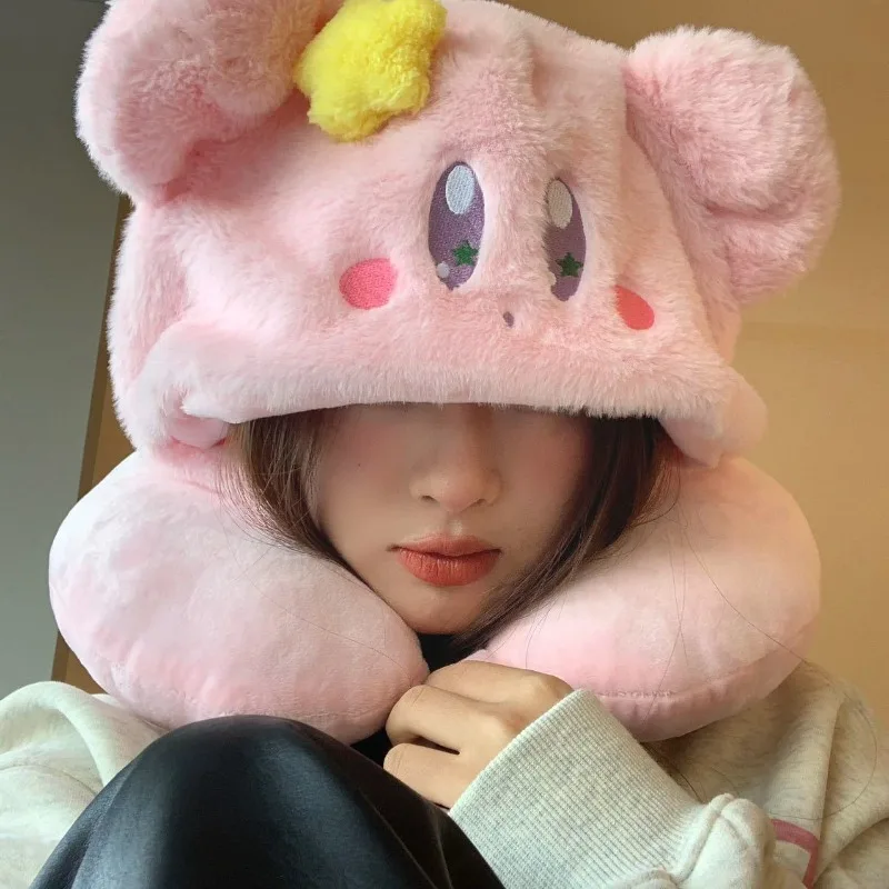 Kirby Headrest Anime Cartoon Printing Kawaii Hooded U-shaped Pillow Office Nap Artifact Traveling Portable Pillow Holiday Girls view 2