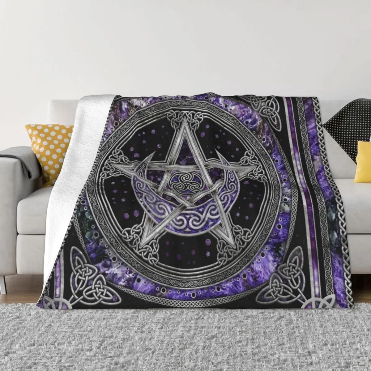 

Pentagram Triskelion Amethyst Moon Throw Blanket Luxury Thicken Custom Blankets