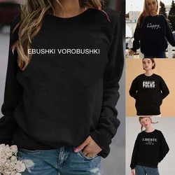 Ladies Hoodie Fashion O-neck Black Long Sleeve Pullover Girl Girl Student Sports Pullover Simple English Print Hoodie Tops