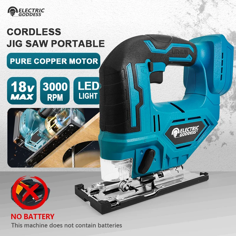 EGOD 3000RPM Cordless Jigsaw Rechargeable Professional Miter Saw Renovation Power Tool for Makita 18V Battery