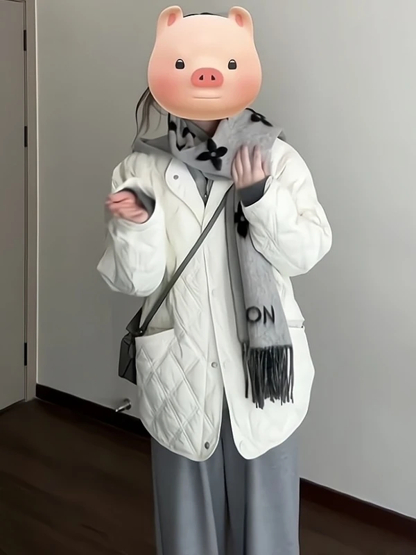 Faionable Splice Cotton Jaet Women's plus Size Artistic Sle ort Outerwear Casual Winter Coat Zipper Closure Long Sve