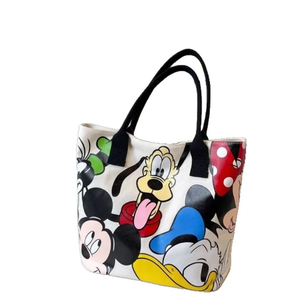 Disney mickey mouse dos desenhos animados grande capacidade lona bolsa de ombro feminino bonito interessante tote estudante saco escolar minnie bolsa
