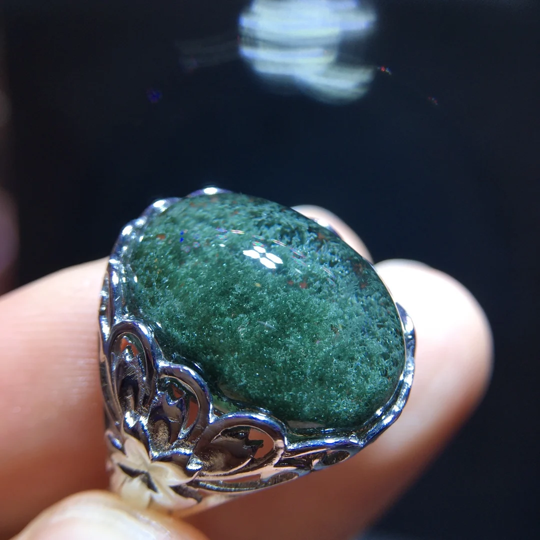 

Natural Green Phantom Oval Adjustable Ring 17.4/12.2 Big Size Men 925 Silver Bead Phantom Women Men Jewelry AAAAAA