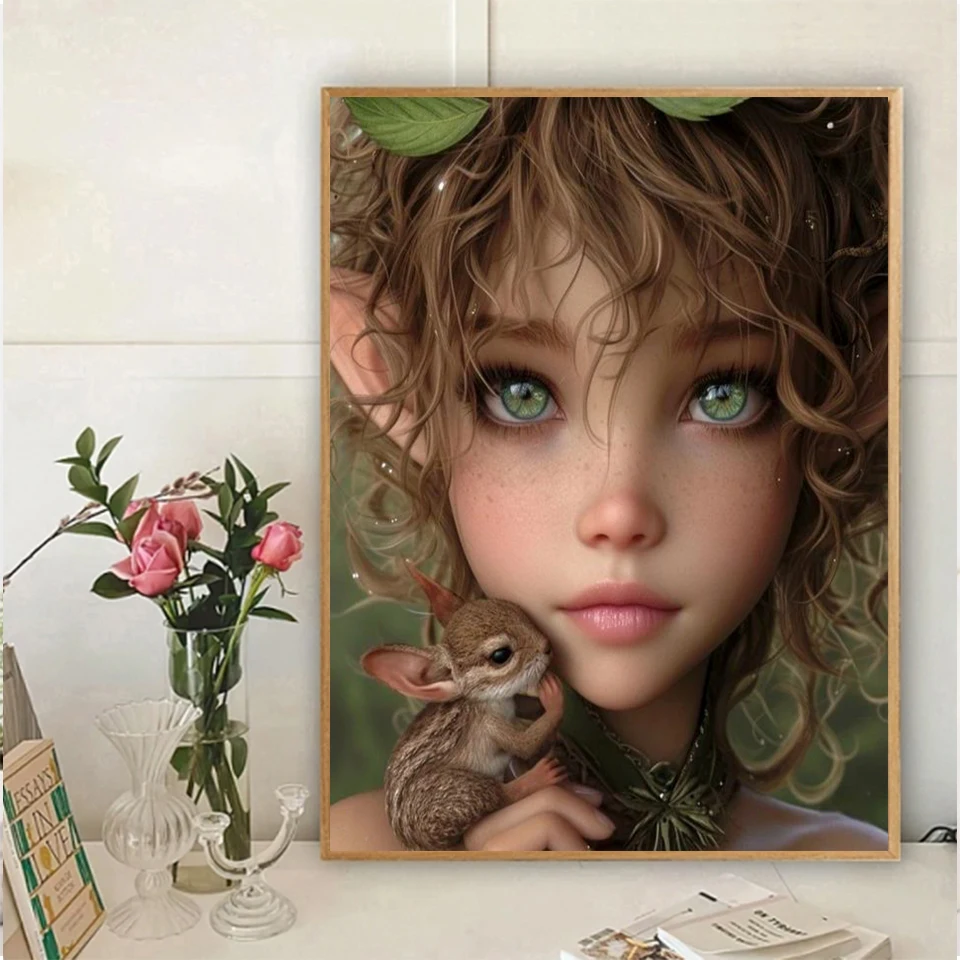 5D DIY Cartoon Elf Girl Diamond Painting Colorful Fantasy Landscape Cross Stitch Kit Full Round Drill Mosaic Art Home Decor Gift