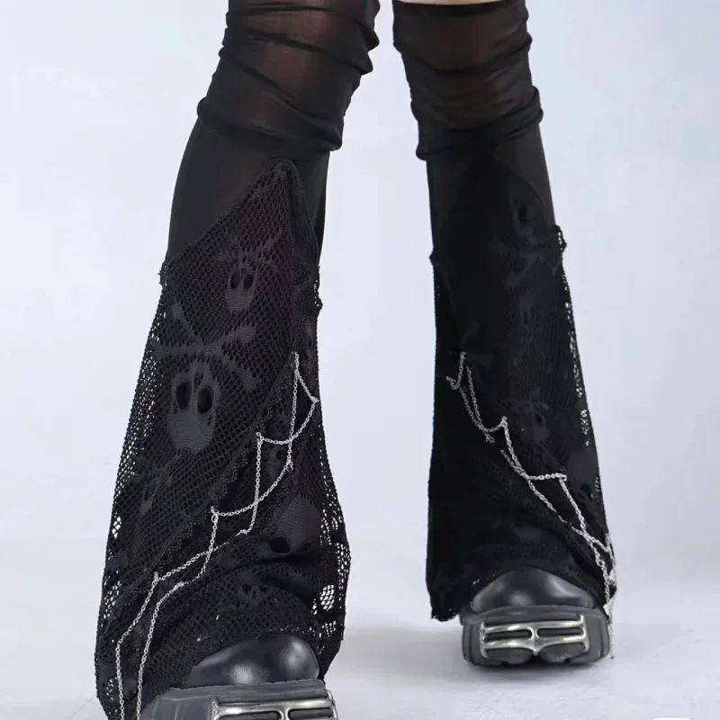 Subculture Harajuku Goth Punk Spice Chain Rock Lace Mesh Pin Skeleton Leg Warmer Heavy Industry Y2K Girls Leg Warmers