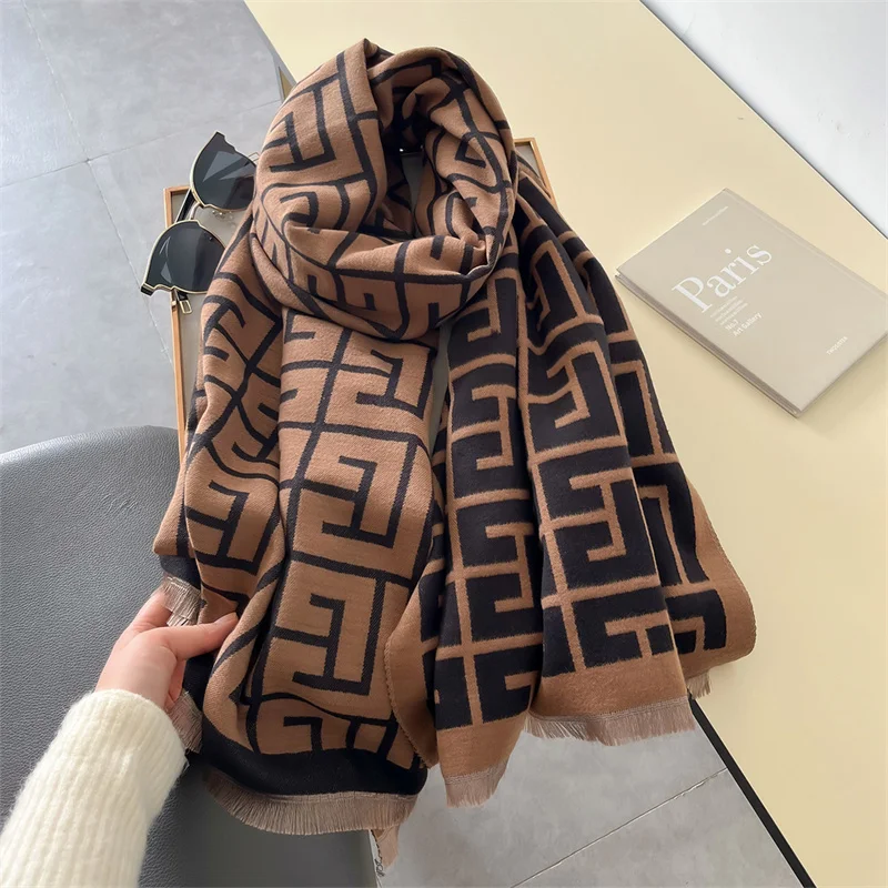 2024 Letter Pashmina Shawl Warm Cashmere Scarf for Women Luxury Winter Thick Blanket Bufanda Female Wrap Bandana Echarpe Poncho