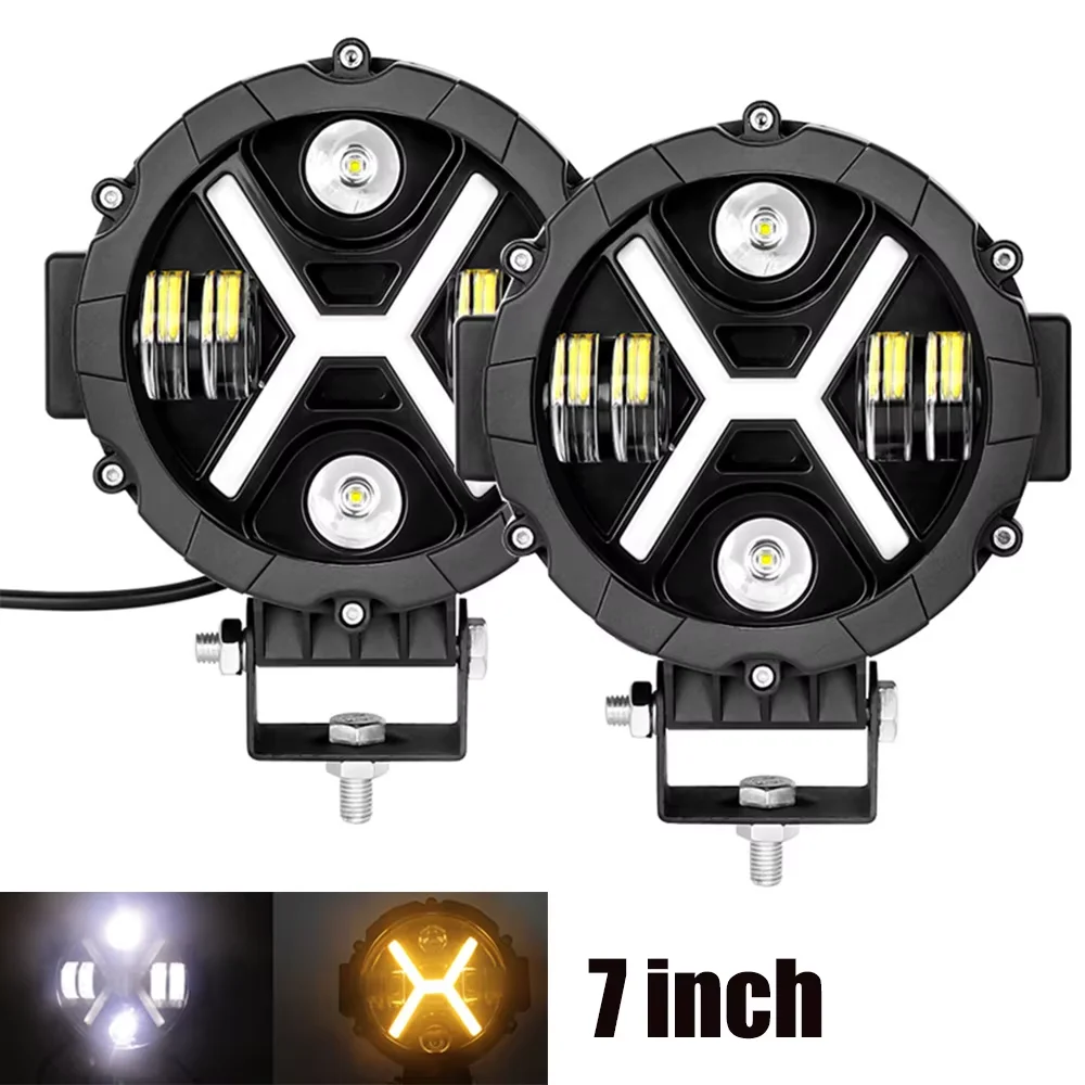 

7 Inch Led Car Headlight Angel Eyes DRL Daytime Light Motorcycle LED Spotlight H4 Headlamp for Harley Honda Yamaha Jeep SUV ATV