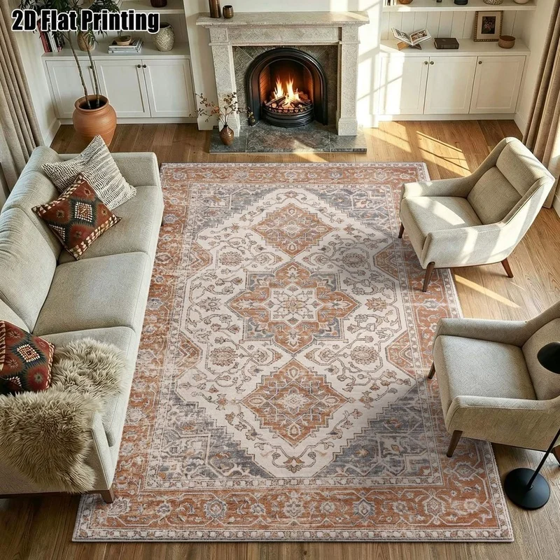 1Pc American Retro Persian Pattern Rug, Machine Washable, Warm Home Decor, Suitable for Vintage Style, Applicable to Living Room, Bedroom, Entryway, Office, Corridor and Other Areas