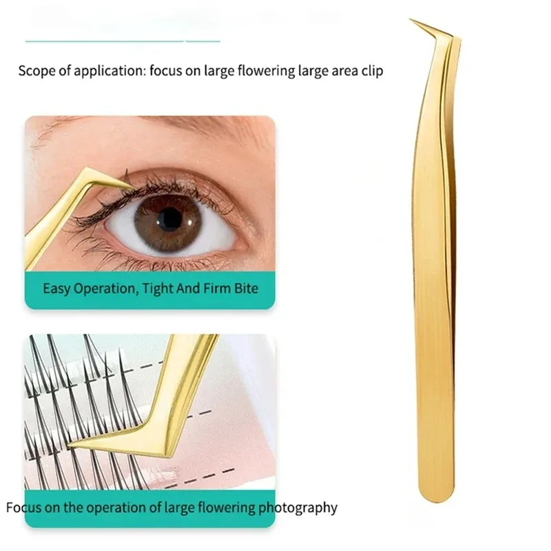 1 Pcs Golden Eyelash Extension Tweezers Stainless Steel 3D Precise Clip Eyelash Tweezers Eyelash Extension Supplies Suit Tools