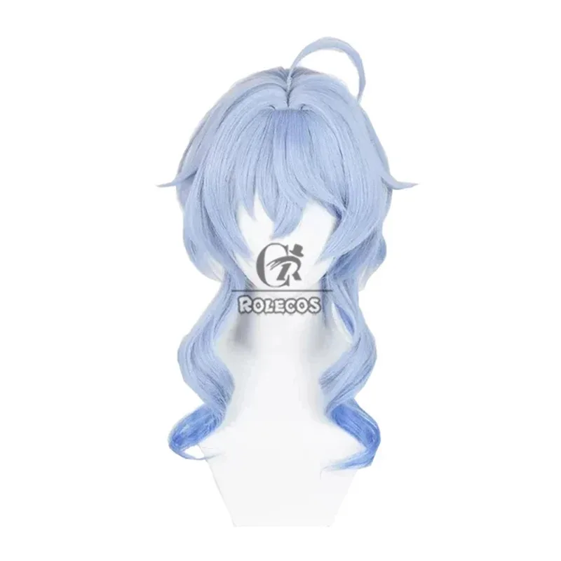 2025 yiyi ROLECOS Gioco Genshin Impact Lanterna Rite Parrucche Cosplay Ganyu 45 cm Lunghi Ondulati Sfumatura Blu Parrucca Resistente Al Calore Synt