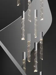 Moderna lâmpada de cristal suspensa oca, lustre de escada espiral longa, lâmpada de escada criativa para loft duplex e villa, sala