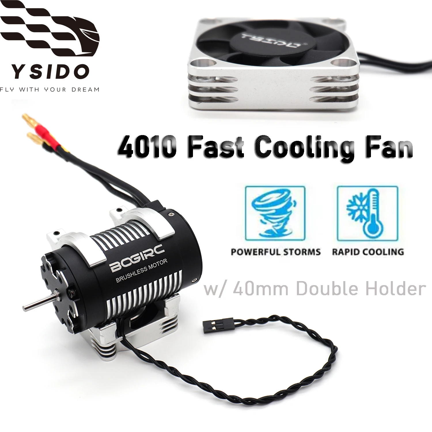 RC Motor 4010 Fast Cooling Fan with 40mm Double Holder Combo for 1/8 1/10 RC Car 4068 4082 4092 4074 4274 4268 Brushless Motor