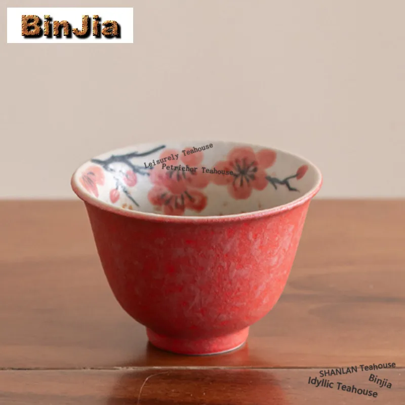 50ml Inner Painted Plum Blossom Teacup Vintage Tea Bowl Mug Tea-tasting Fragrance Cup Chazhan Master Cups Cha Accessories