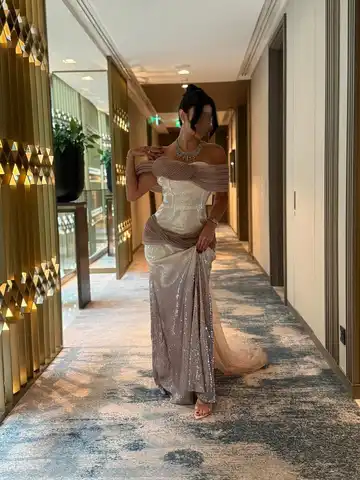 Arabisk natt Eleganta aftonklänningar Rygglösa balklänningar Golvlånga glänsande paljetter Festklänningar Vestidos de non Anpassade 10 best sales Arabisk förlovningsklänning - №8