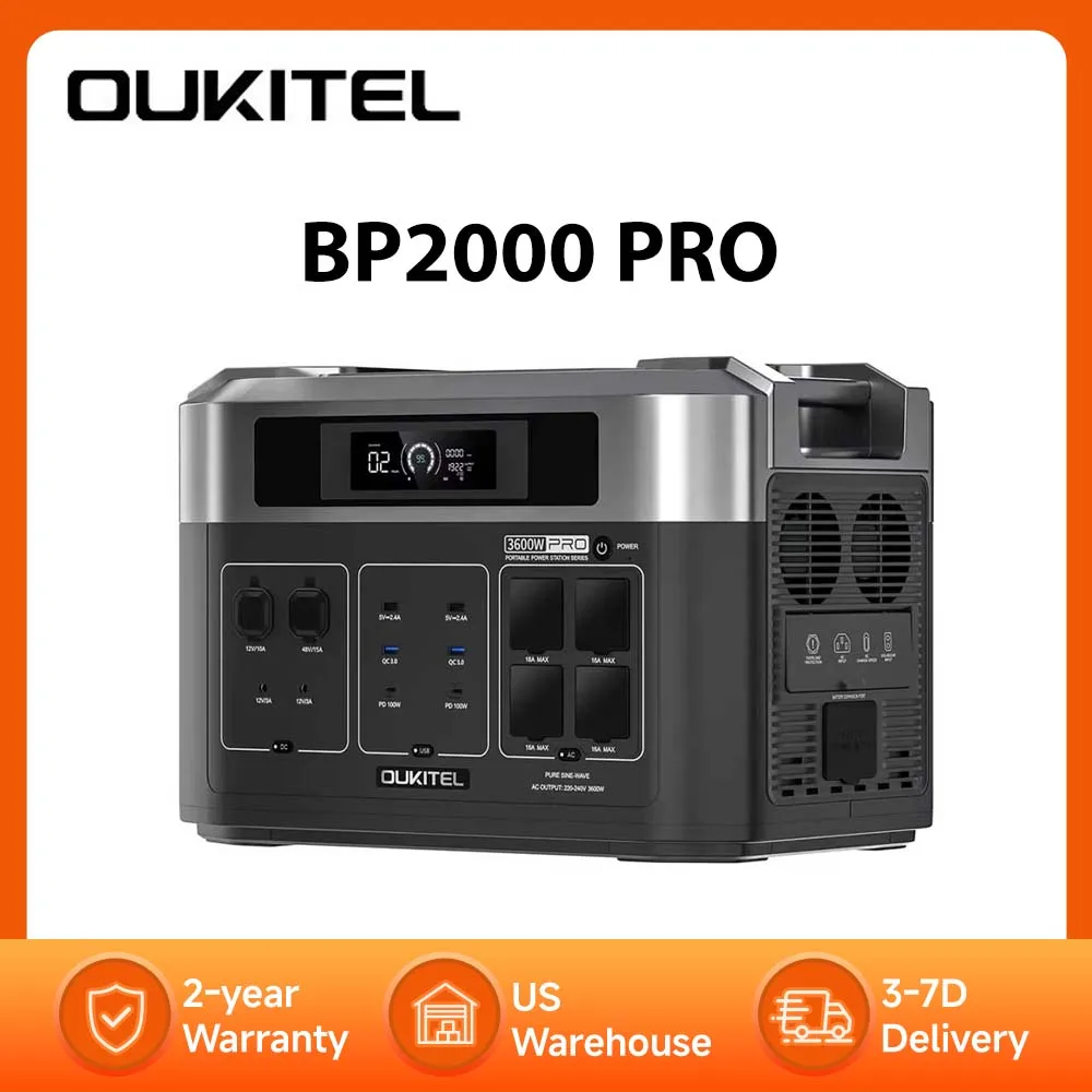 

Портативная электростанция OUKITEL BP2000 PRO 3600W 2048Wh с LiFePO4 аккумулятором, солнечный генератор, резервное питание для дома, кемпинга и активного отдыха