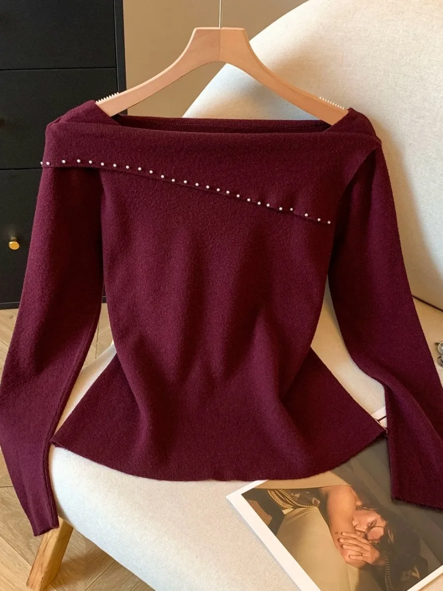 

Recommended Self-Kept Beaded One-oulder Long Sve Knitted Sweater Women's Autumn Winter Ele Outerwear Inner Match