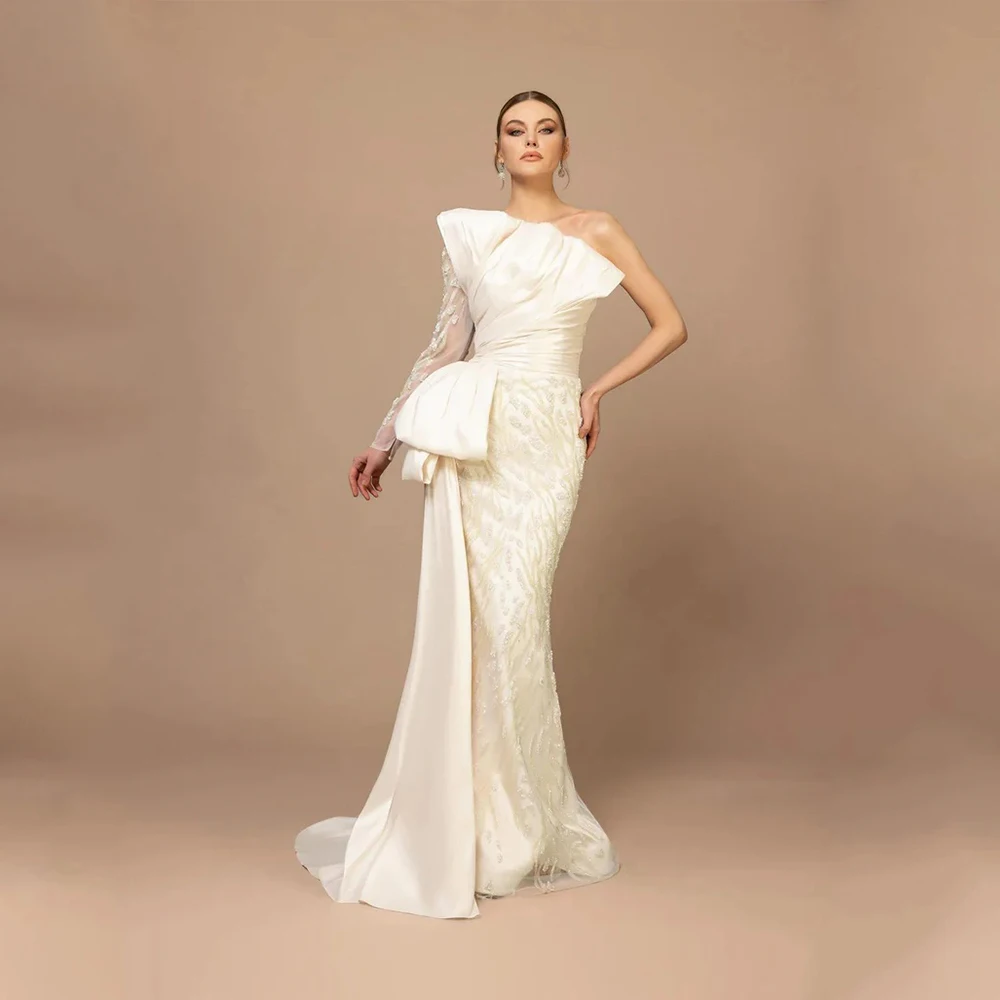 

Arya Elegant White Evening Dress Jersey for Floor-Length Off the Shoulder Prom Dress Mermaid Vestidos De Fiesta Customized