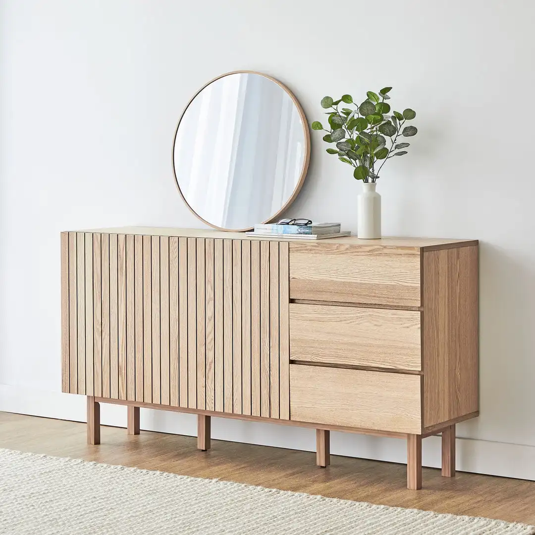 Modern 2 Door 3 Drawer Natural Wooden Sideboard