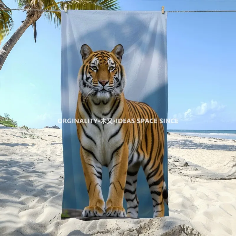 Wild Tiger Print Beach Towel Patterned Sunscreen And Windproof Suitable For Swimming Pool Camping Travel