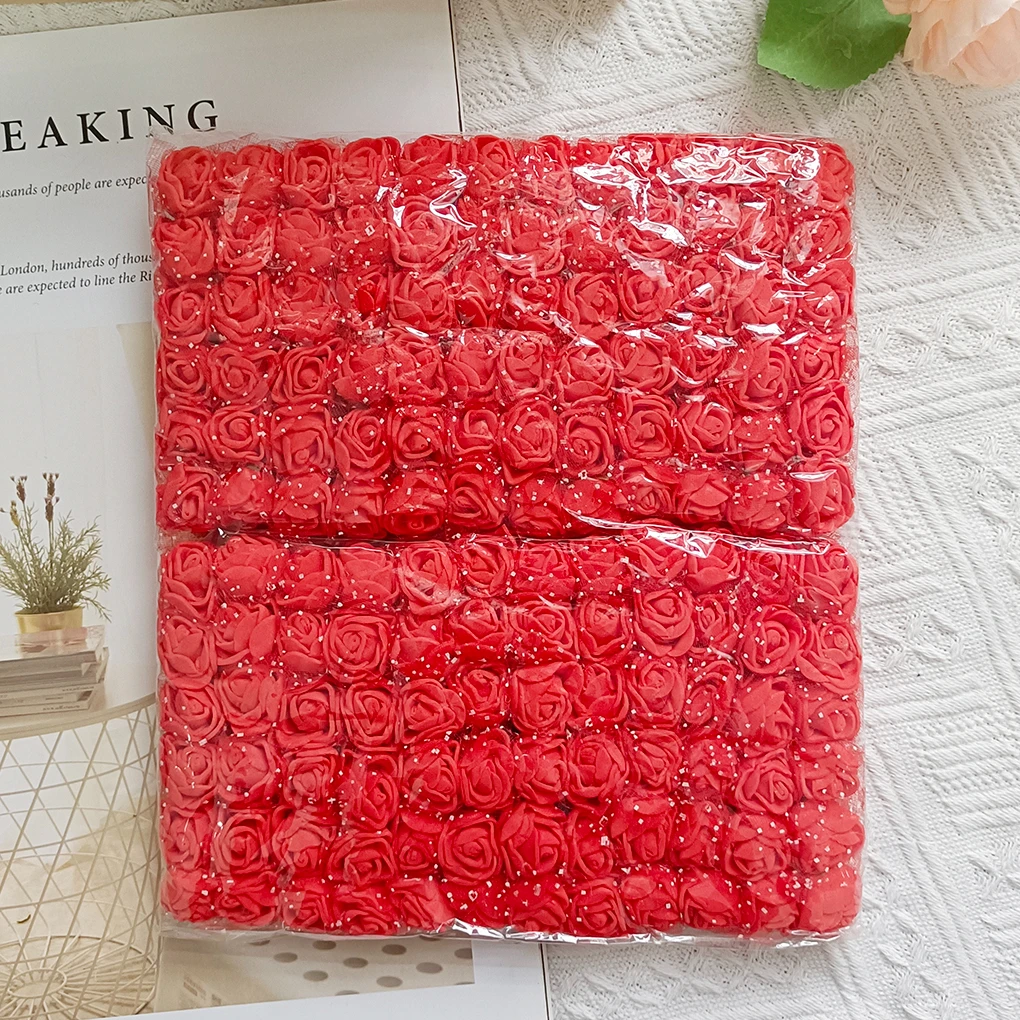 144 sztuk 2cm Mini piankowe główki kwiatów róży bukiet ślubna dekoracja wnętrz Scrapbooking DIY wieniec prezent miś sztuczny kwiat
