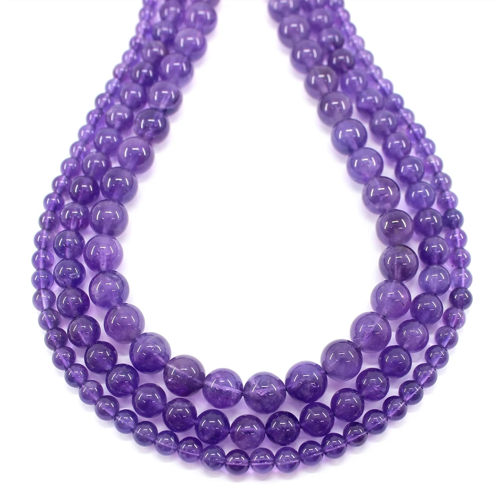 Natural Amethyst A Grade High Quality 4 6 8 10MM 38CM Length Round Loose Strand Stone Beads Jewelry Making Bracelets Necklace