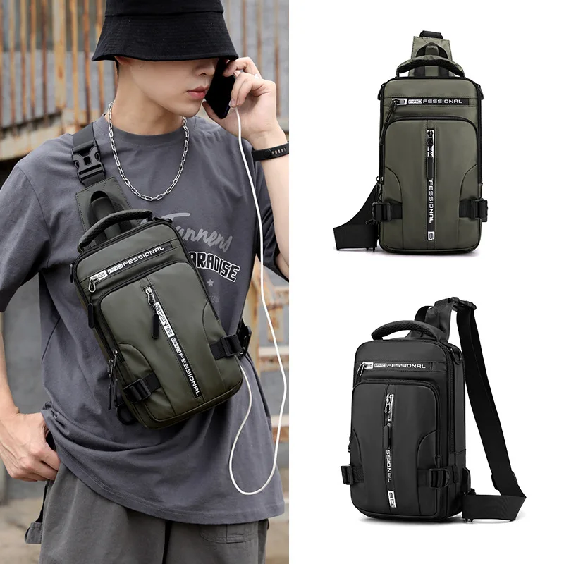 Borsa da petto casual impermeabile da uomo multifunzione antifurto ricarica USB borsa a tracolla da uomo borsa da viaggio in tela di nylon da uomo