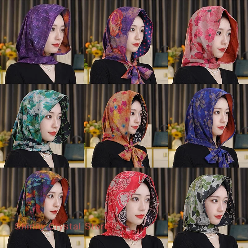 Fashionable Silk Scarf Hat Women's Summer No-Wig Cap Sunscreen Ribbon Satin Tie-Down Headwear Casual All-Match Style