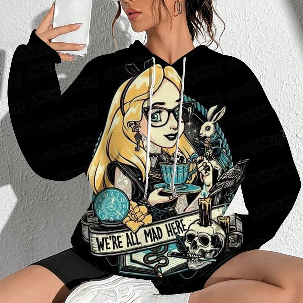 เสื้อสเวตเตอร์มีฮู้ดพิมพ์ลายเจ้าหญิงดิสนีย์ผู้หญิงสวมใส่สบายเสื้อสเวตเตอร์มีฮู้ดแบบพื้นฐานเสื้อผ้าผู้หญิง