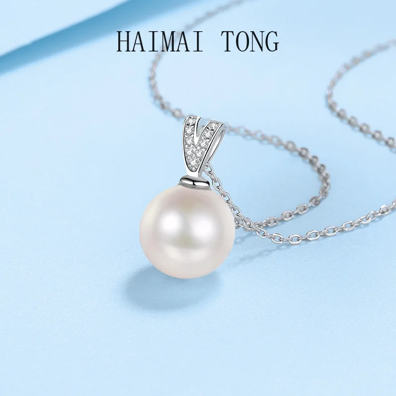 Classic PT950 Platinum 10mm Pearl Pendant Natural Freshwater Luxury 0.45ct Real Moissanite Necklace for Women Wedding party gift