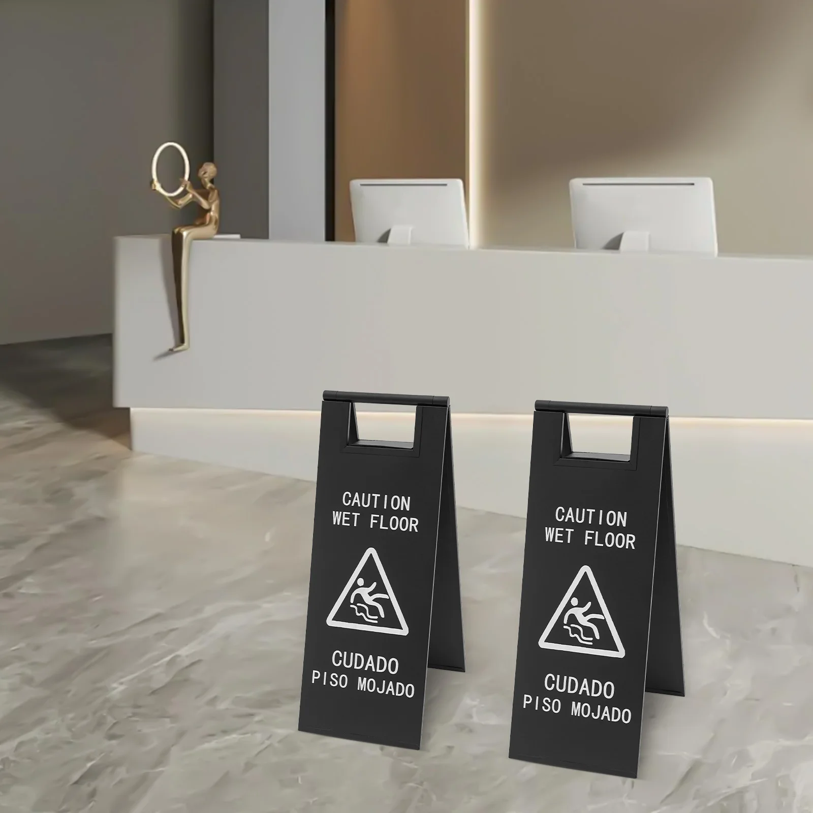 

2Pcs Caution Wet Floor Signs, Foldable Bilingual Safety Signs, Stainless Steel Wet Floor Signs