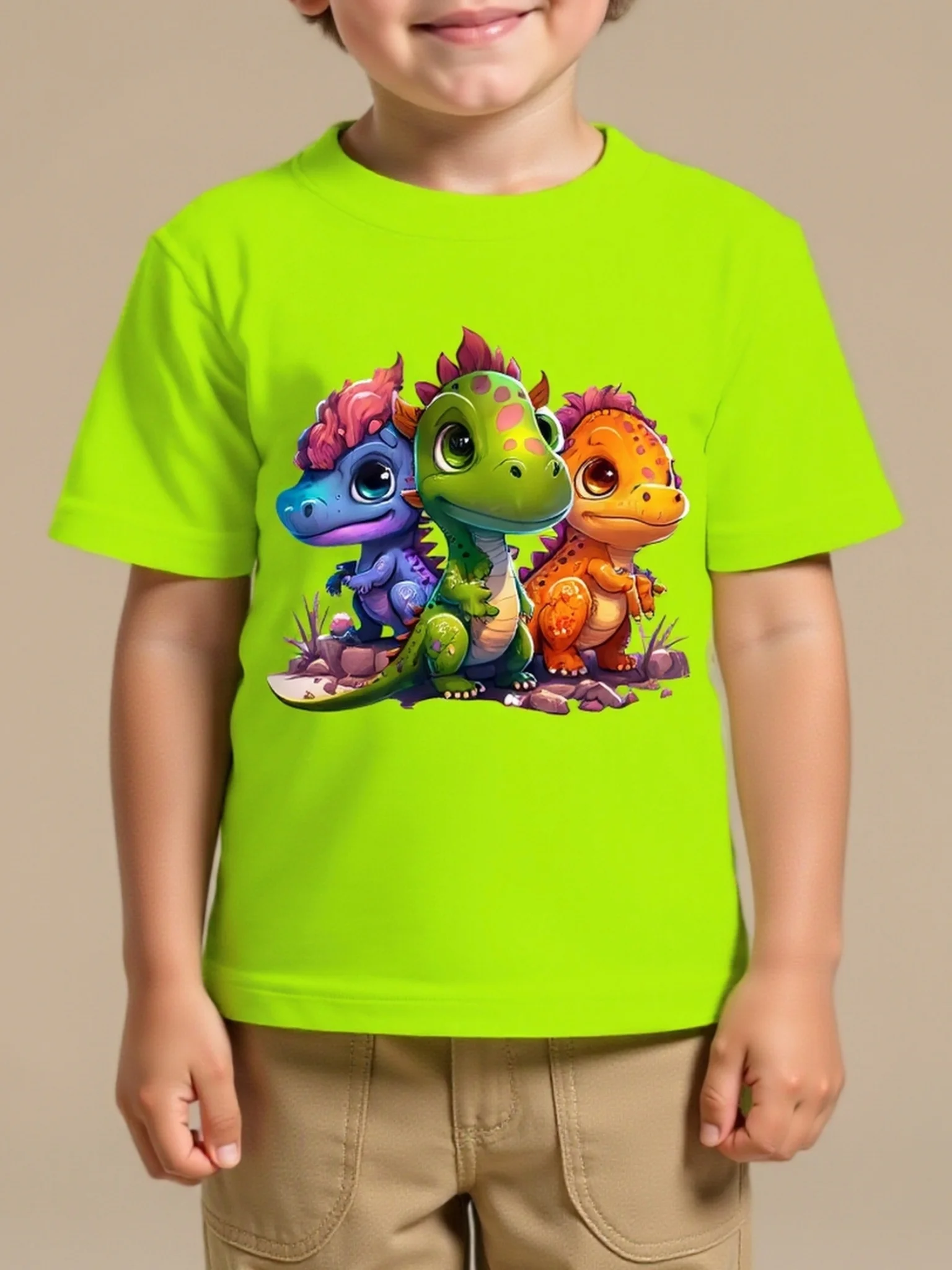 DX8182‑Boys‑Summer‑Cartoon‑Dinosaur‑Rock‑Print‑Crew‑Neck‑Short‑Sleeve‑Casual‑Kids‑T‑Shirt