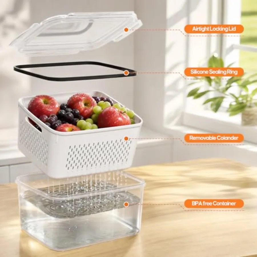 Fruit Storage Containers for Fridge - 3 Pack Produce Storage Containers with Removable Colander, Leakproof Food Organization Ke - view 6