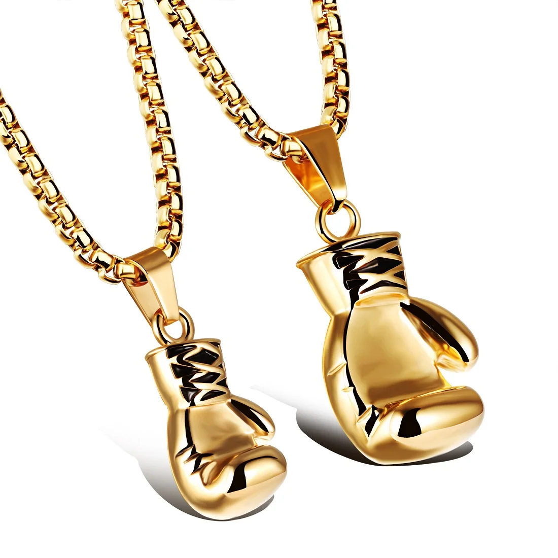 JHSL Men Statement Boxing Glove Necklace Pendants Sports Theme Stainless Steel Black Gold Color Fashion Jewelry Dropship