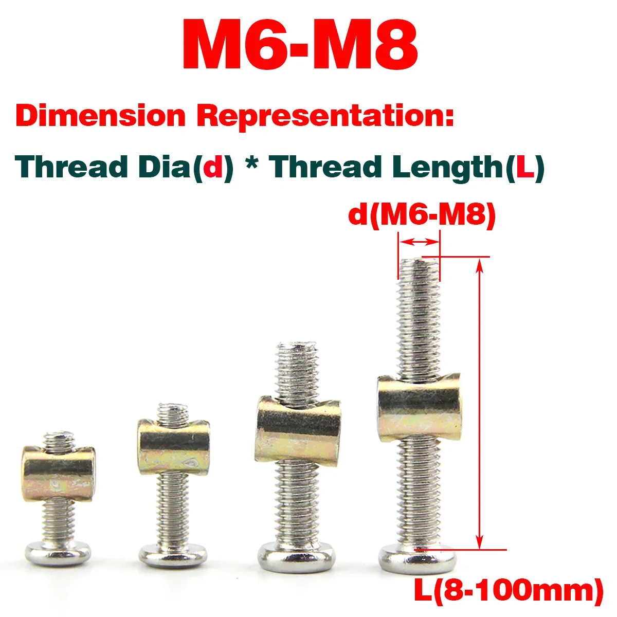 Nickel Plated Hexagonal Furniture Children's Bed Screw Accessories / Cross Hole Nut Bed Connecting Screw Pair Lock M6M8