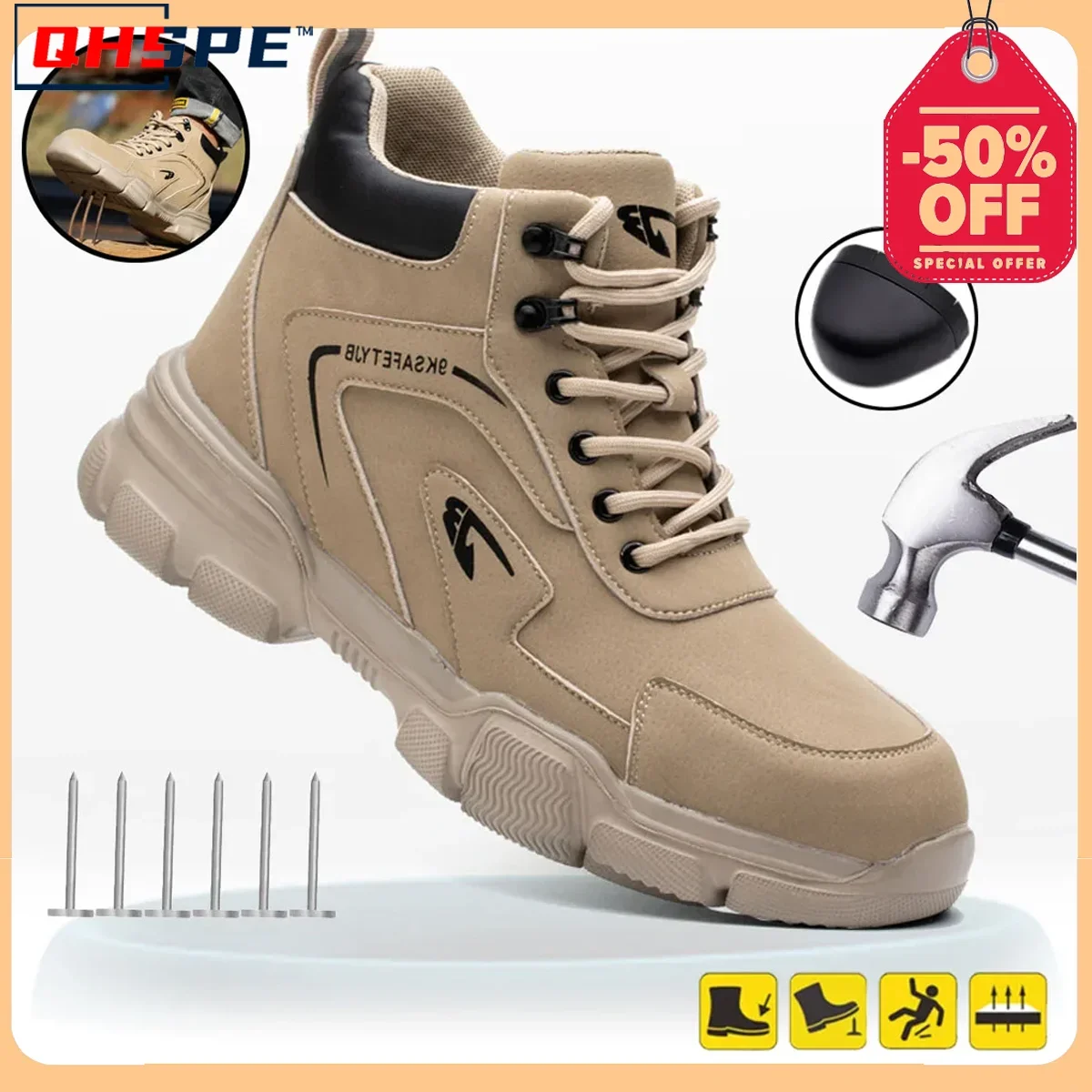 Men Work Safety Shoes Anti-puncture Working Sneakers Male Indestructible Work Shoes Men Boots Lightweight Men Shoes Safety Boots