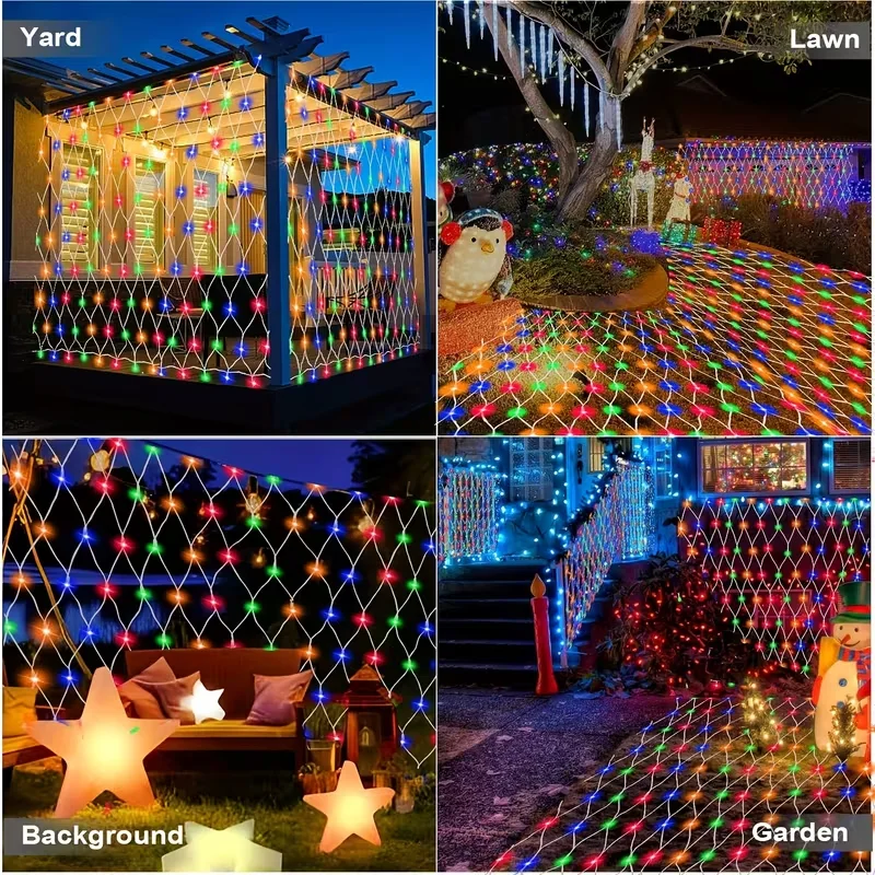 ไฟตกแต่งสวนกลางแจ้ง 600LEDs ไฟตาข่ายอัจฉริยะบลูทูธ พร้อมหม้อแปลง 5V ขนาด 3x1.2 เมตร สำหรับงานแต่งงาน คริสต์มาส ตกแต่งสวน 64 โหมด